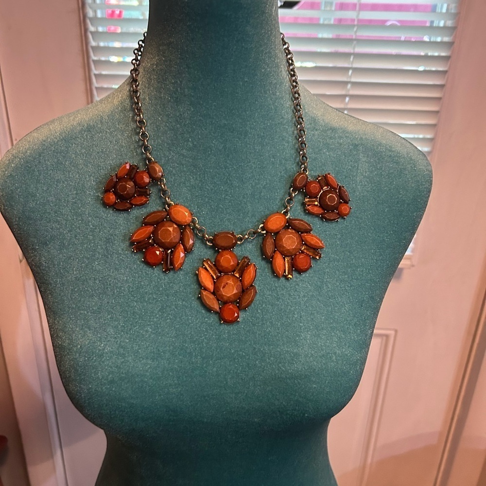 Vintage Orange Bead and Rhinestone Statement Necklace